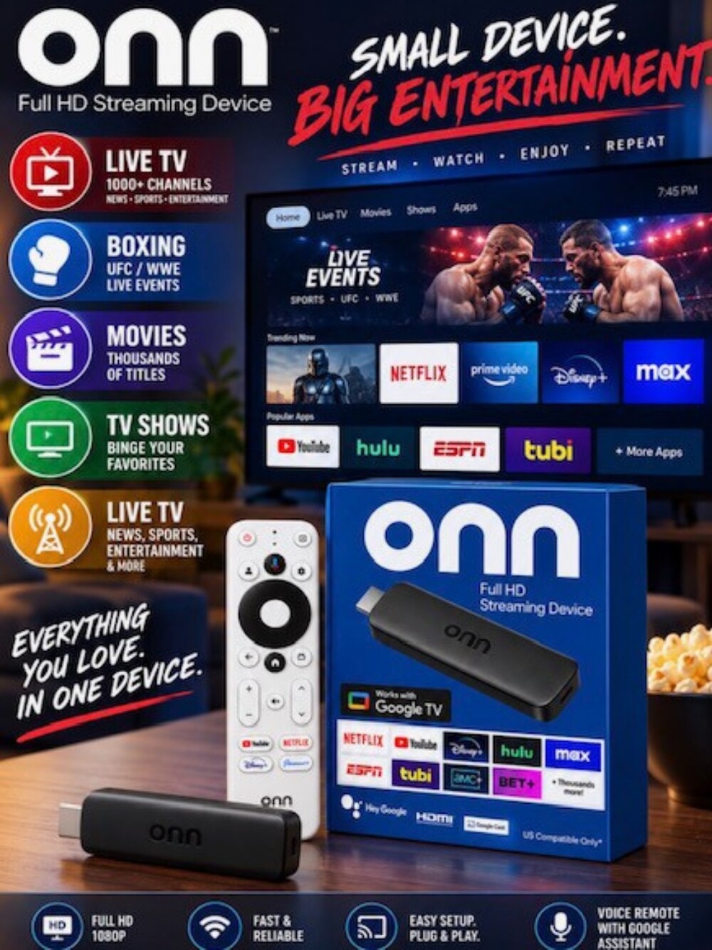 ONN HD Google TV Streaming Media Device Player Unlocked